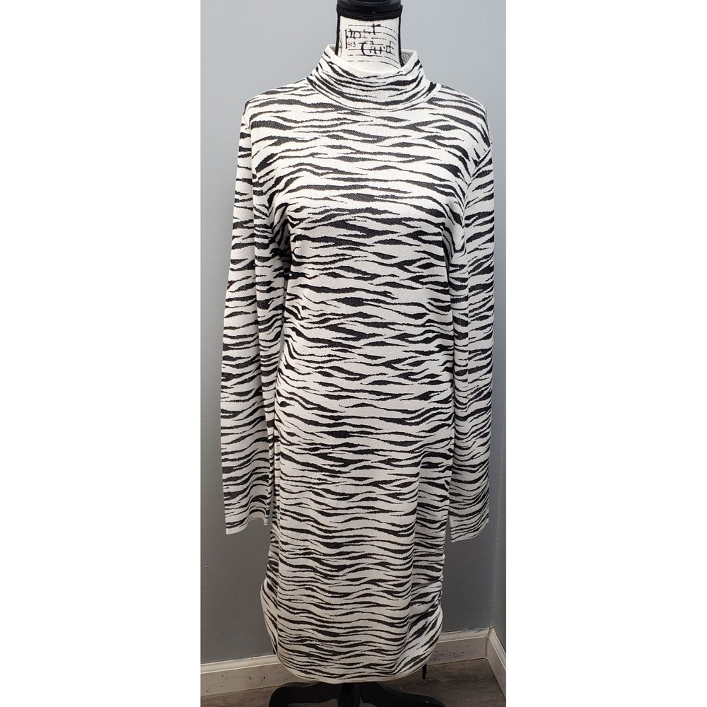 Bold Elements Sweater Dress Womens XXL Black White Zebra Long Sleeve Cutout Back